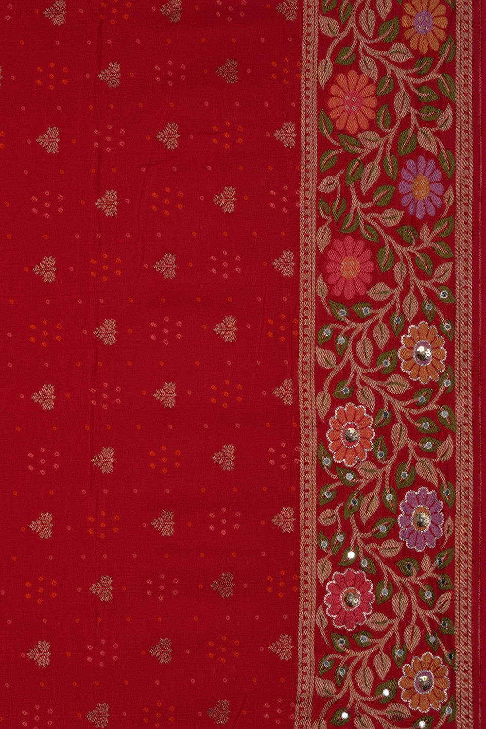Image of Bandhani Embroidered Red Saree