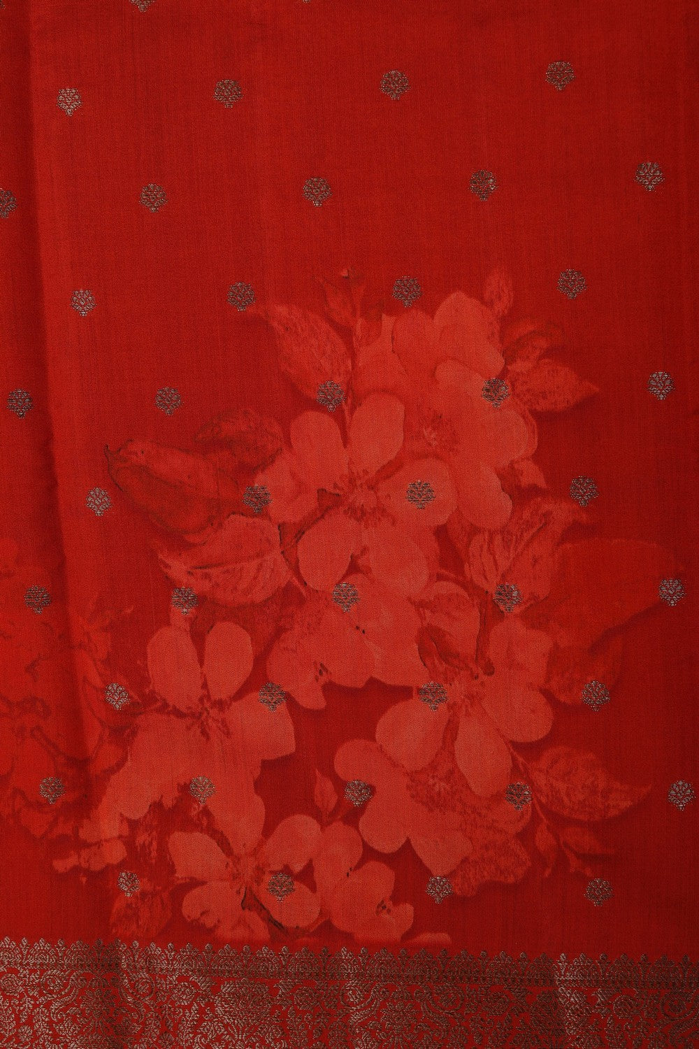 Floral Printed Silk Red Saree