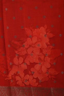 Image of Floral Printed Silk Red Saree