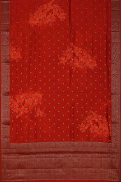 Image of Floral Printed Silk Red Saree