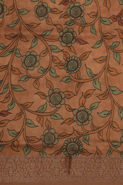 Image of Floral Printed Silk Red Saree