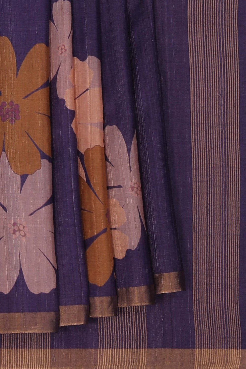 Floral Printed Tussar Silk Violet Saree