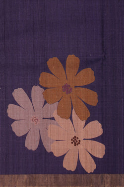 Image of Floral Printed Tussar Silk Violet Saree