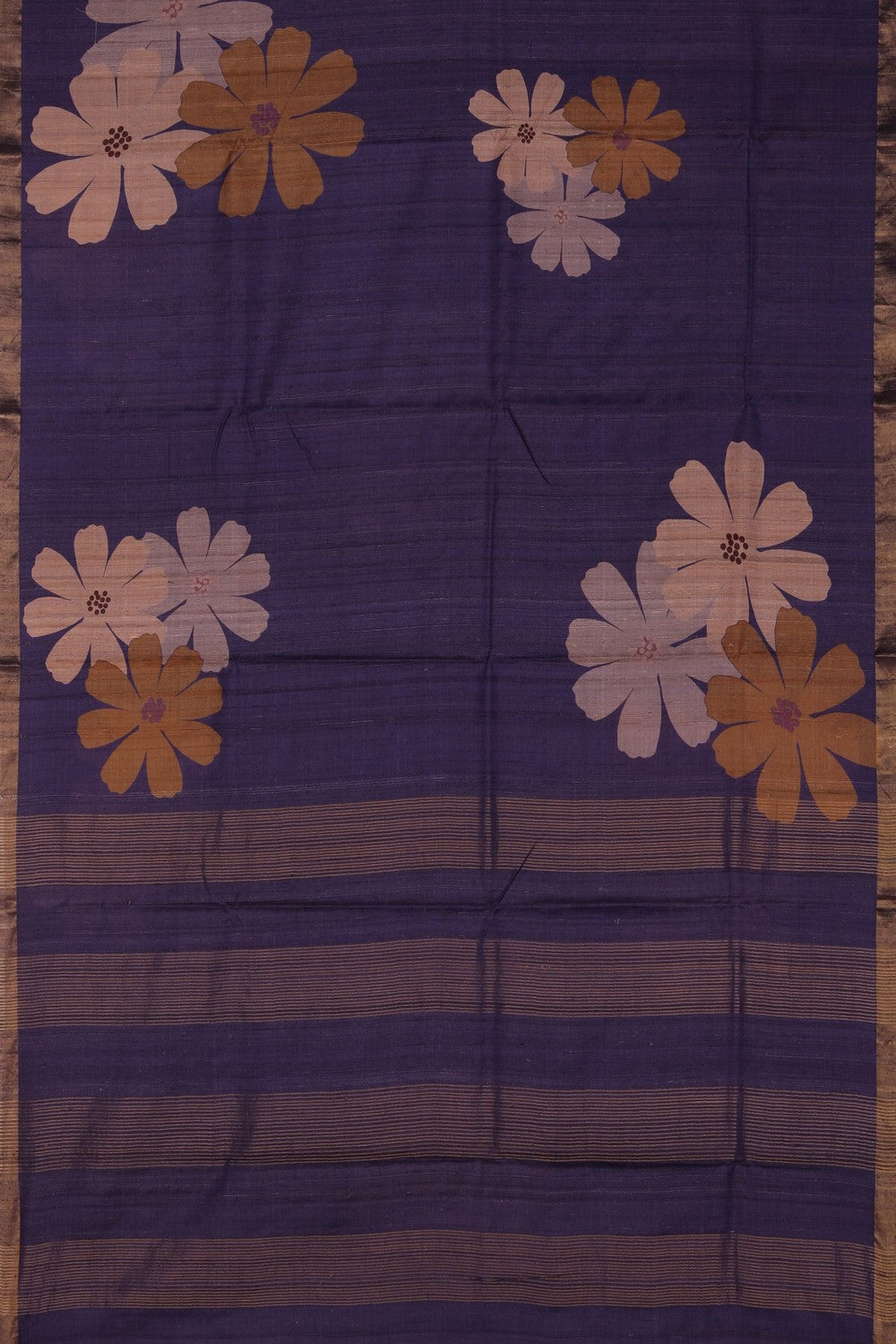 Floral Printed Tussar Silk Violet Saree