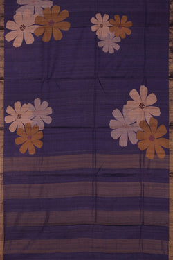 Image of Floral Printed Tussar Silk Violet Saree