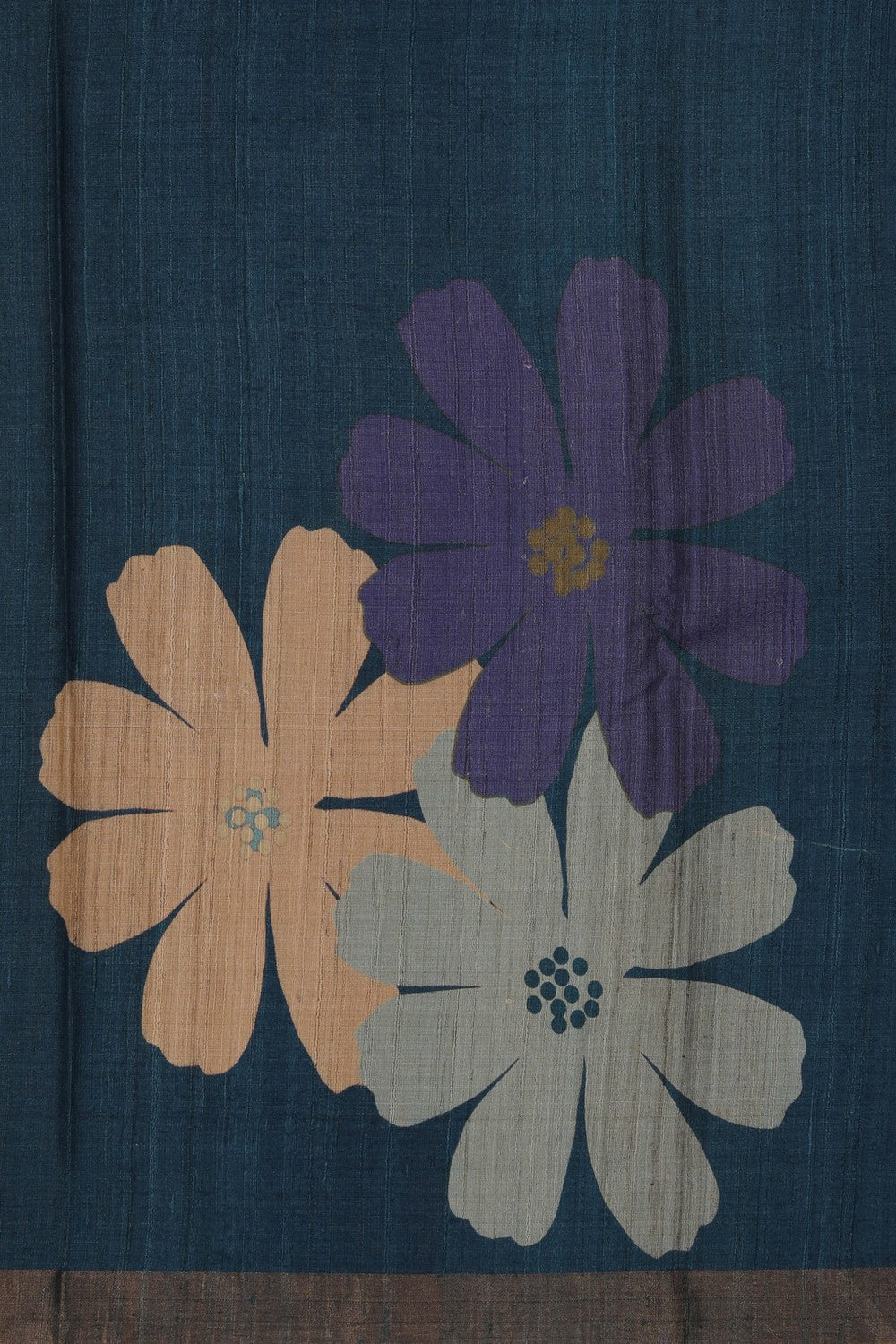 Image of Floral Printed Tussar Silk Blue Saree