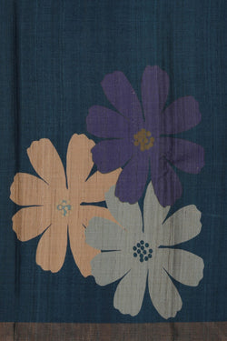Image of Floral Printed Tussar Silk Blue Saree