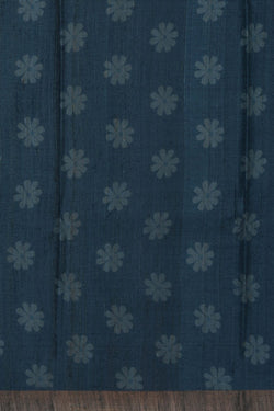 Image of Floral Printed Tussar Silk Blue Saree