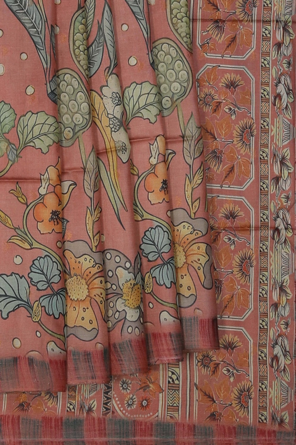 Image of Tussar Silk Coral Peach Saree