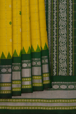 Image of Gadwal Silk Kattam Yellow Saree