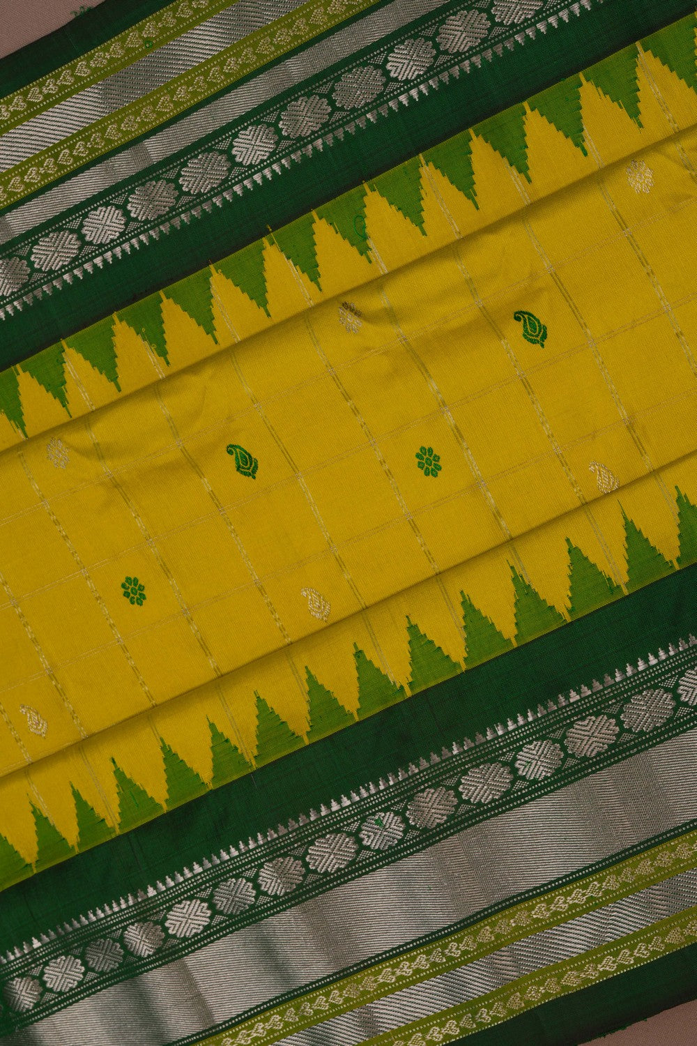 Image of Gadwal Silk Kattam Yellow Saree