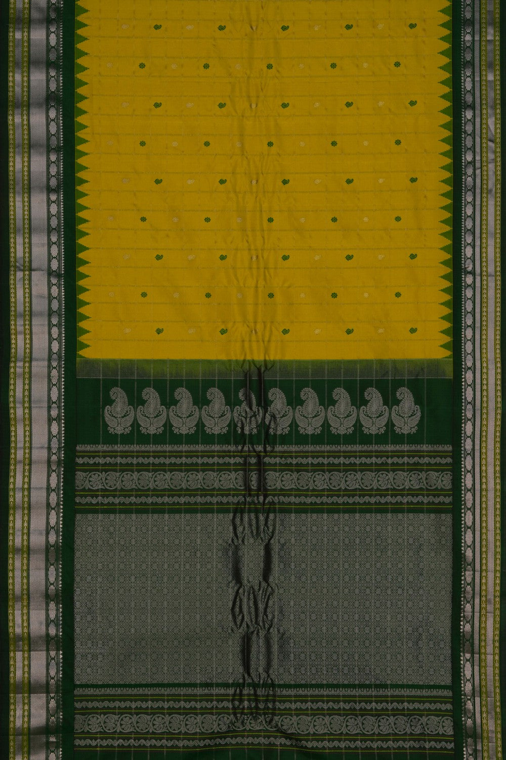 Image of Gadwal Silk Kattam Yellow Saree
