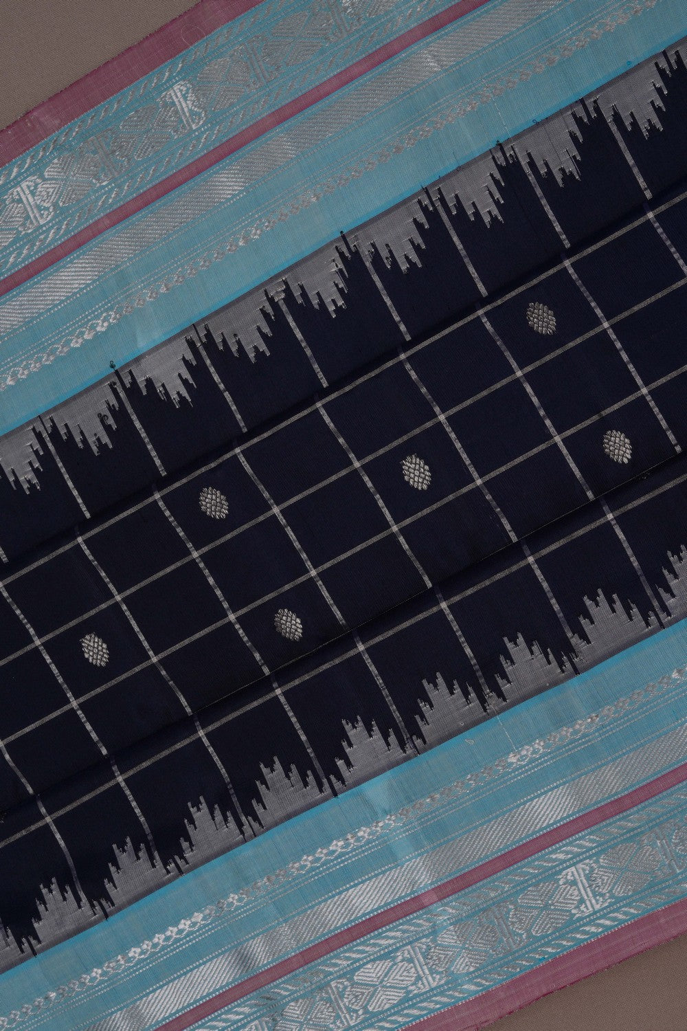 Image of Gadwal Silk Kattam Navy Blue Saree