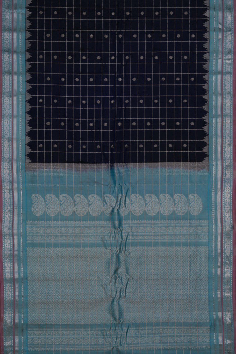 Image of Gadwal Silk Kattam Navy Blue Saree