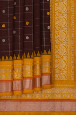 Image of Gadwal Silk Kattam Brown Saree
