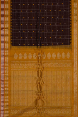 Image of Gadwal Silk Kattam Brown Saree
