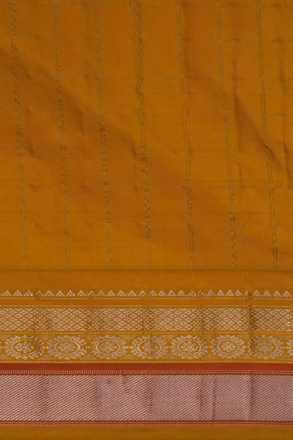 Gadwal Silk Kattam Brown Saree