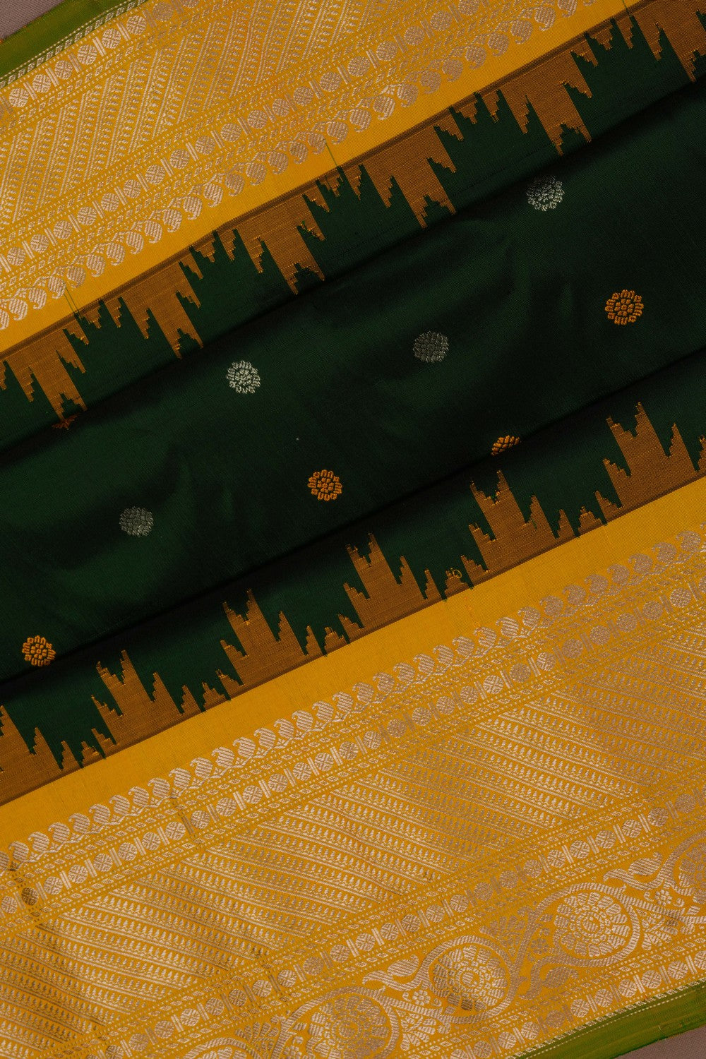 Image of Gadwal Silk Bottle Green Saree
