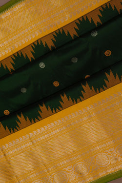 Image of Gadwal Silk Bottle Green Saree