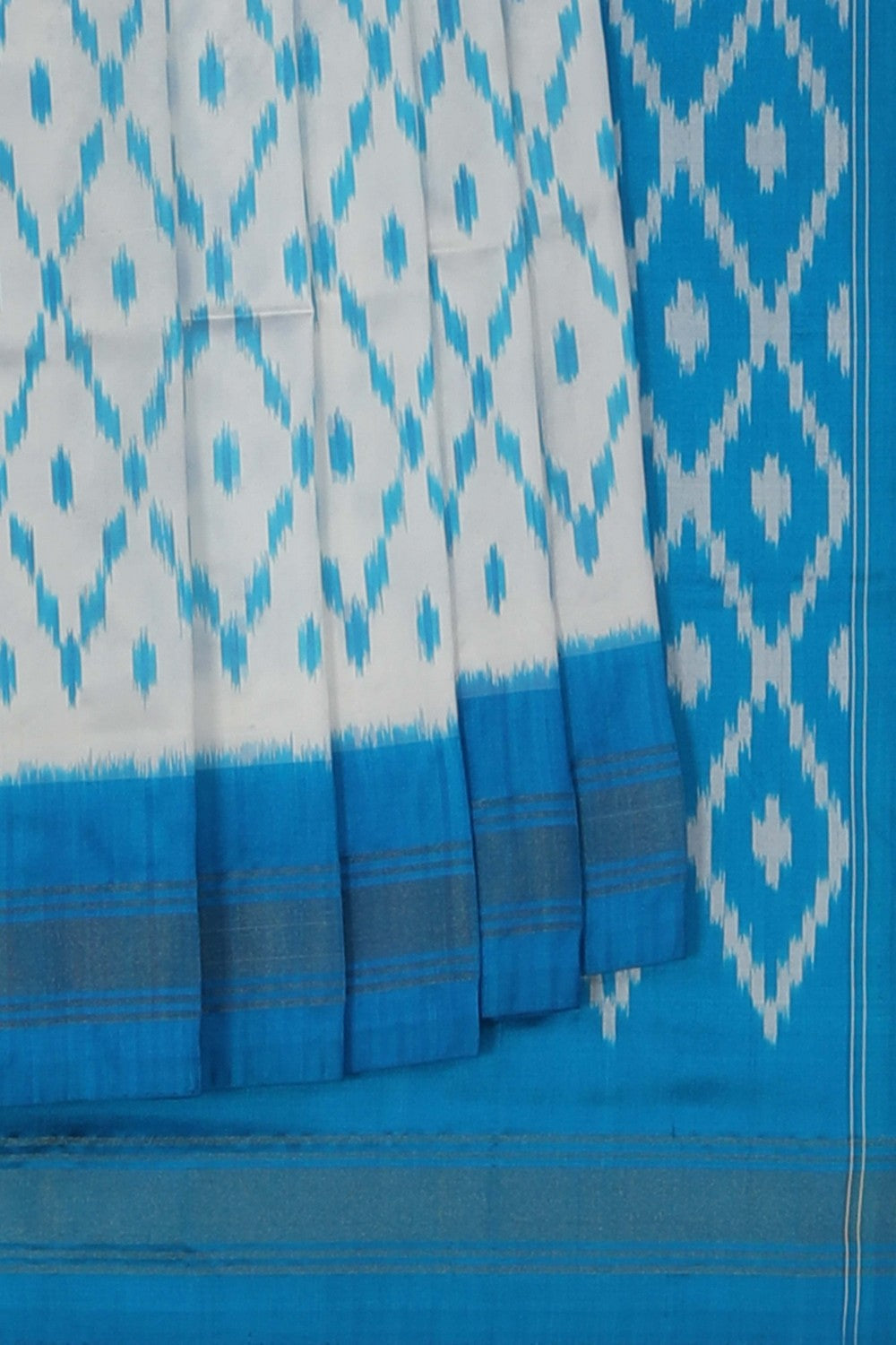 Pochampally Ikat Silk White Saree