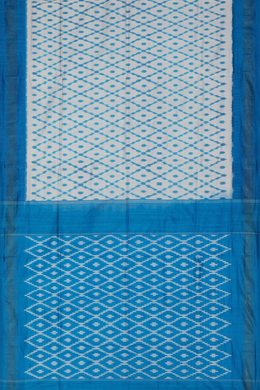 Pochampally Ikat Silk White Saree