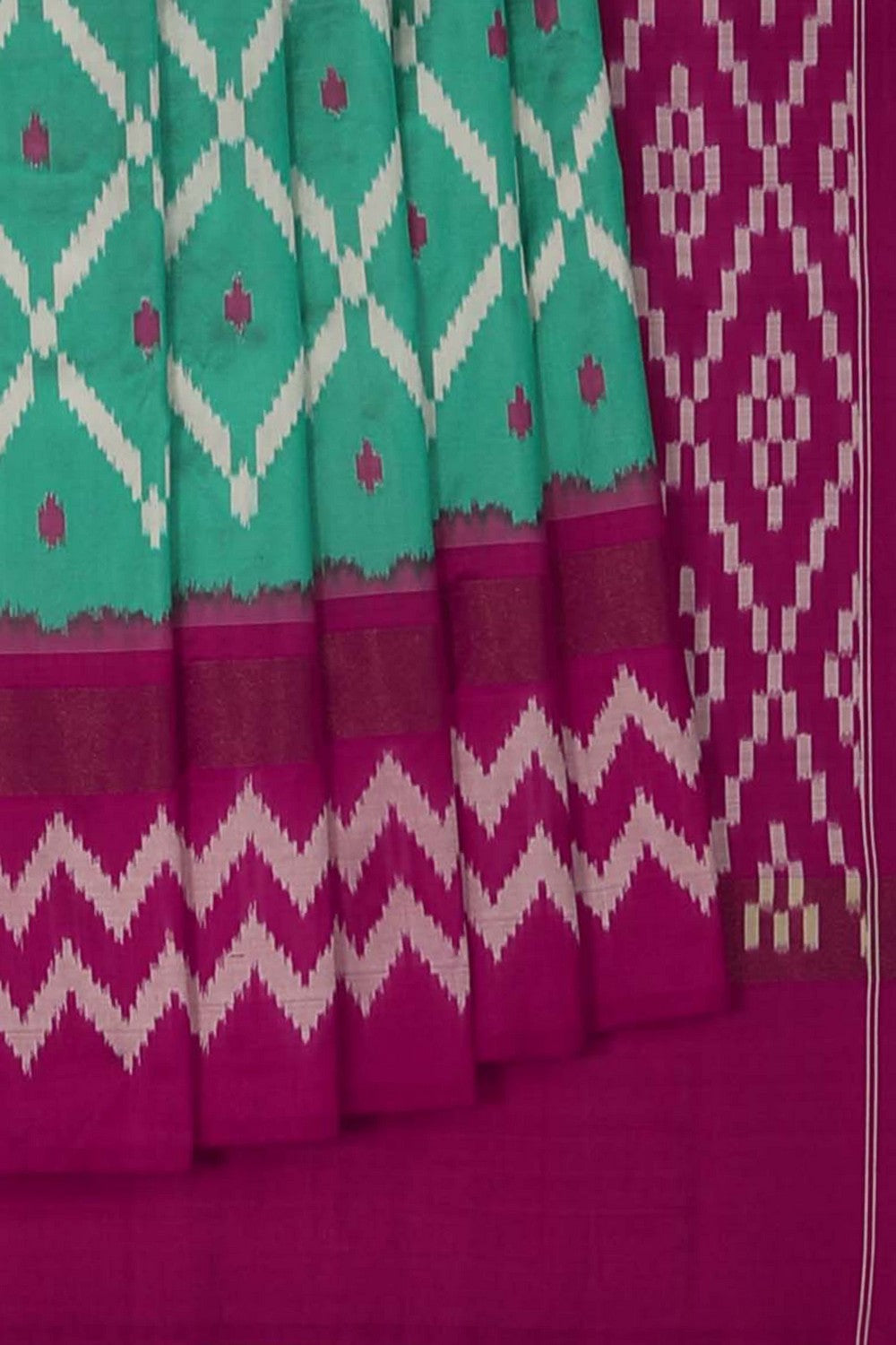 Image of Pochampally Ikat Silk Sea Green Saree