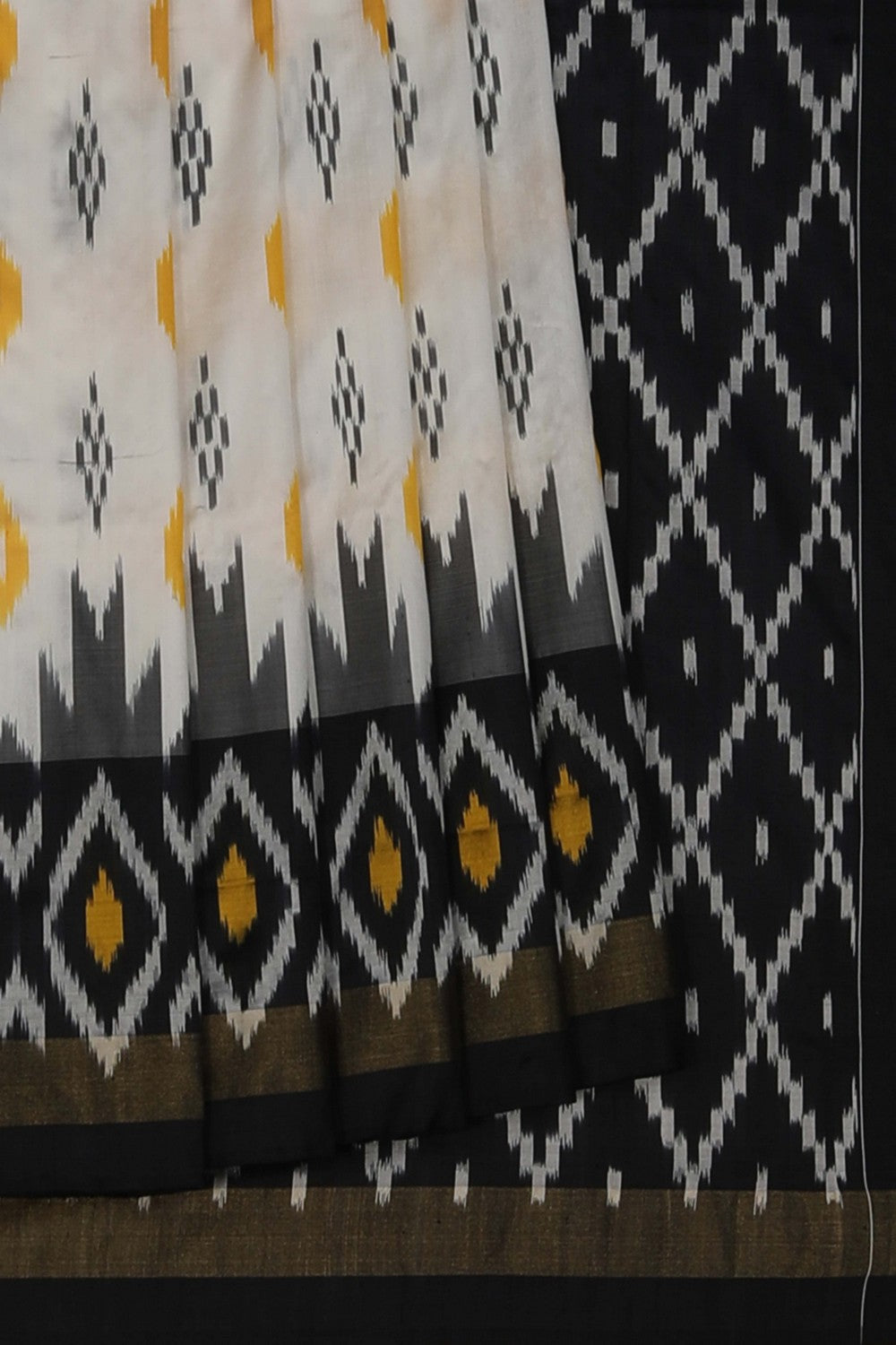 Pochampally Ikat Silk White Saree