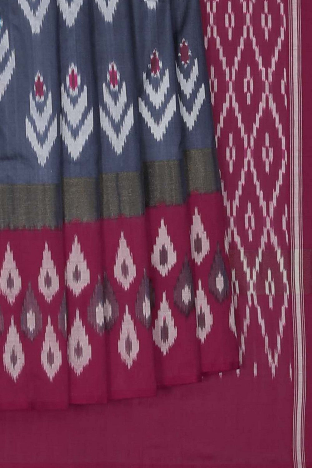 Pochampally Ikat Silk Grey Saree