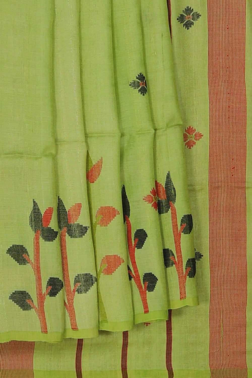 The Dhakai Jamdani Craft Green Saree