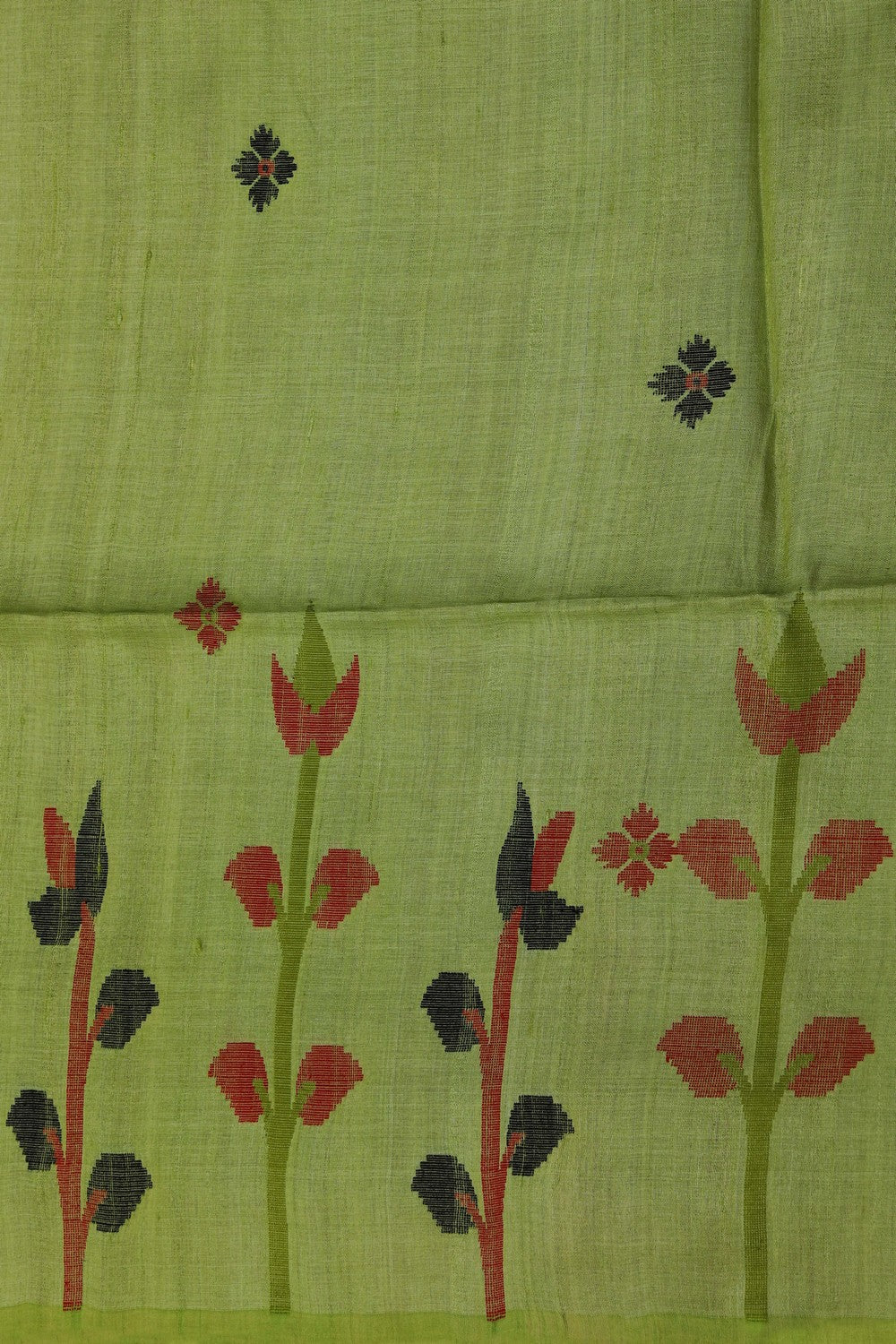 The Dhakai Jamdani Craft Green Saree