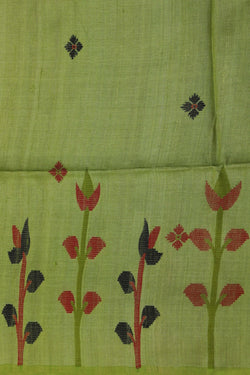 Image of The Dhakai Jamdani Craft Green Saree