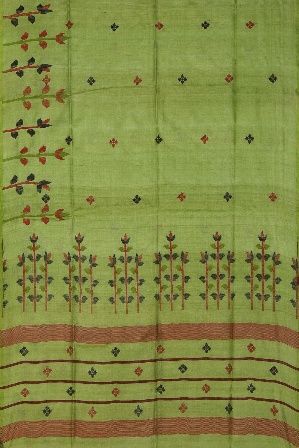 The Dhakai Jamdani Craft Green Saree