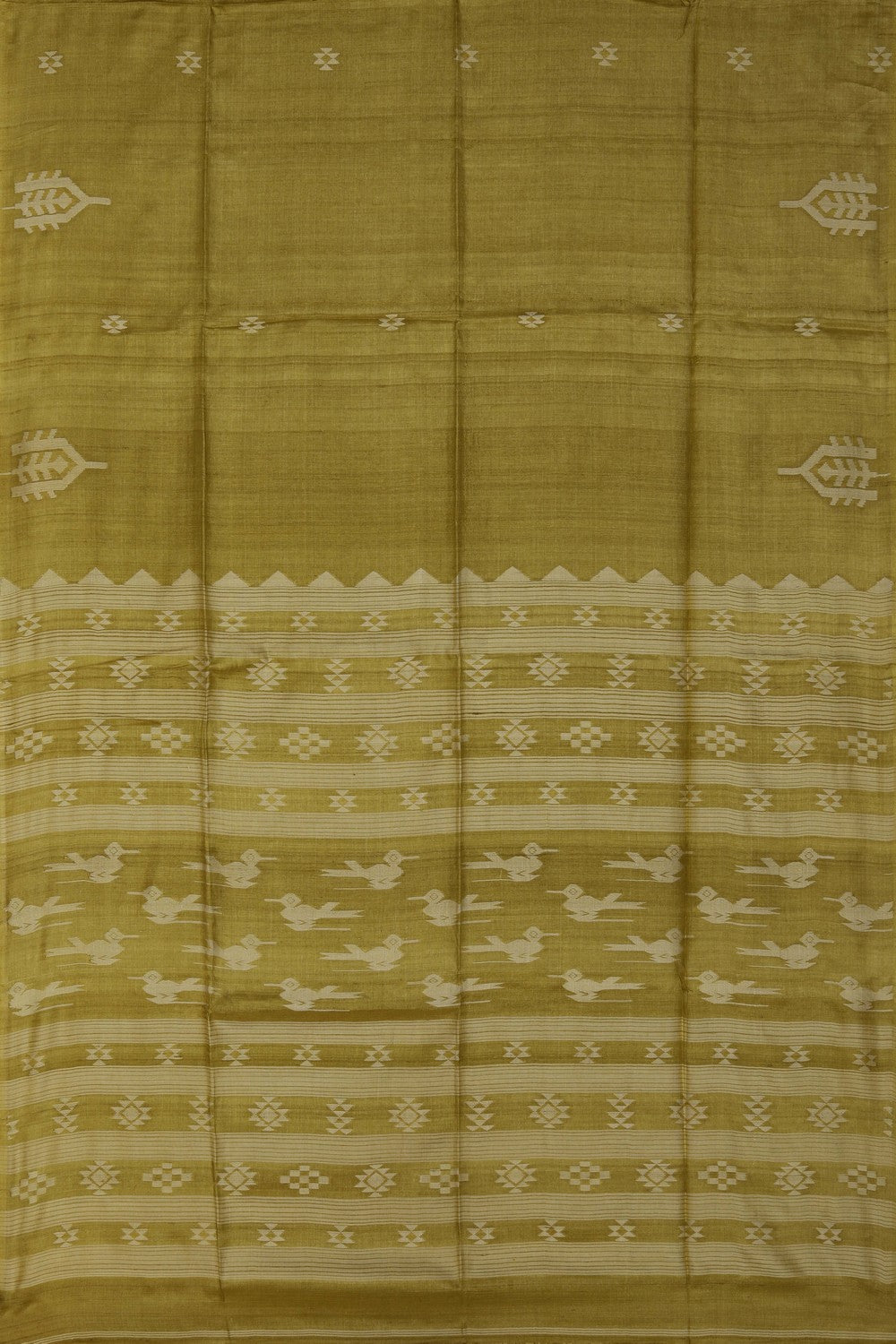 The Dhakai Jamdani Craft Green Saree