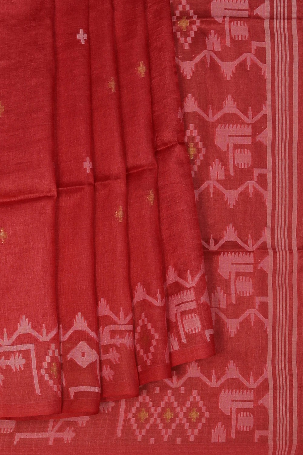 The Dhakai Jamdani Craft Red Saree
