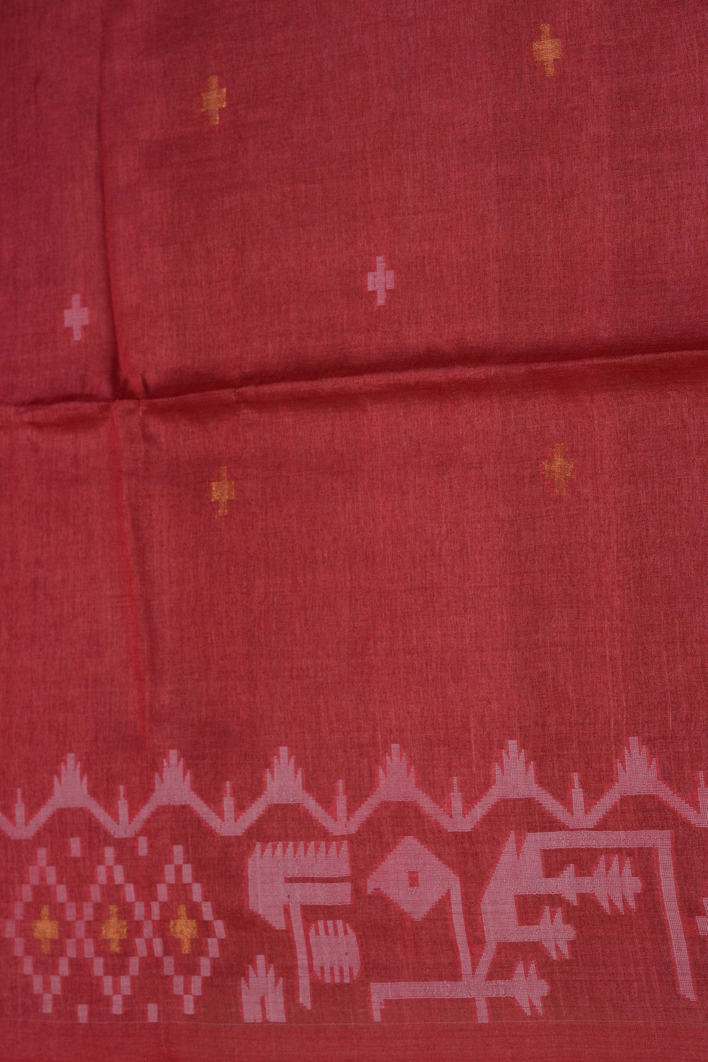 The Dhakai Jamdani Craft Red Saree