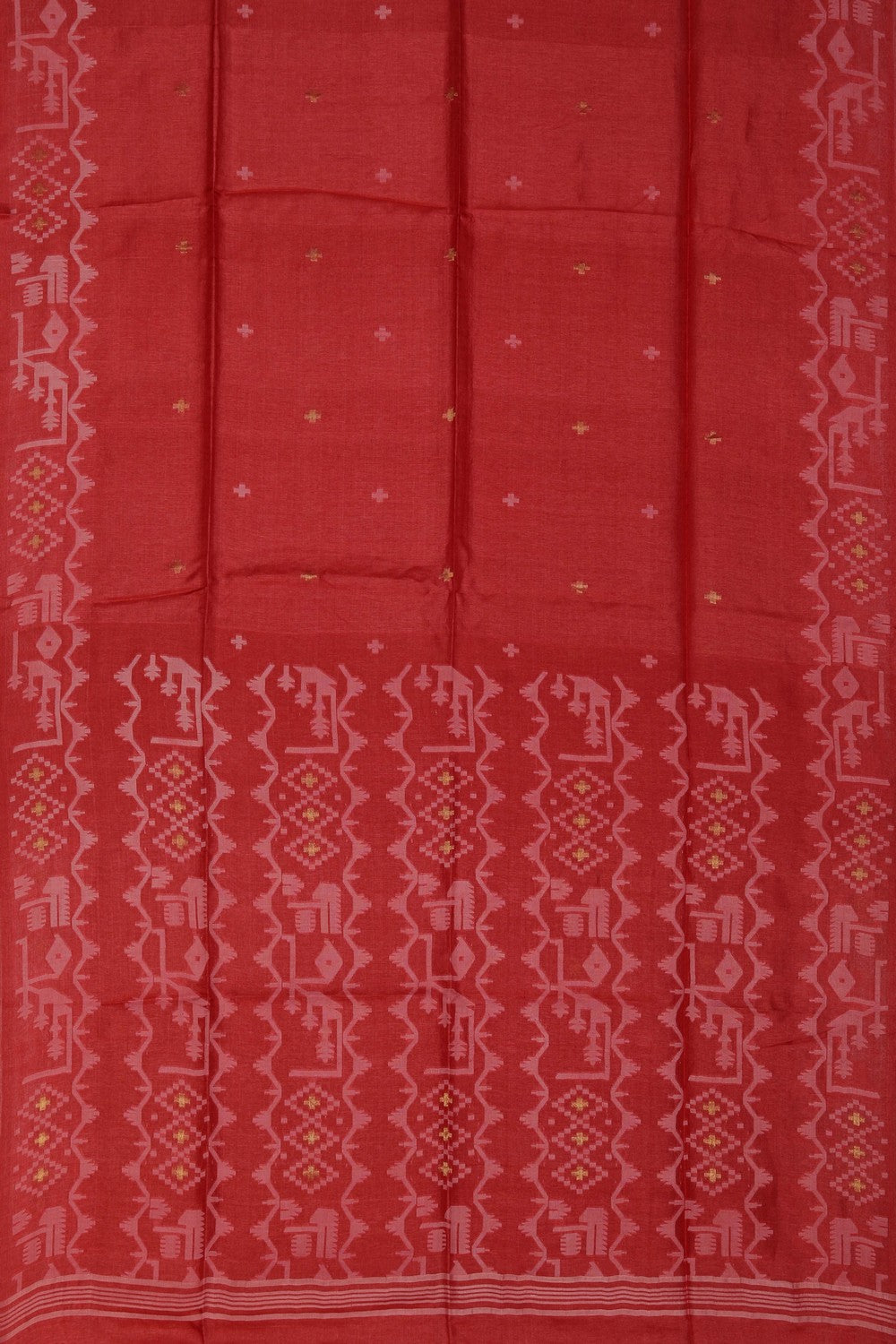 The Dhakai Jamdani Craft Red Saree
