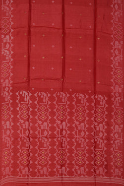 Image of The Dhakai Jamdani Craft Red Saree