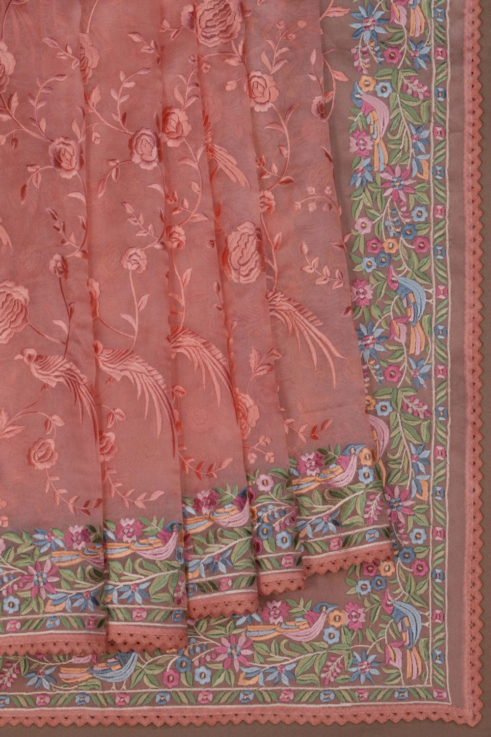 Kora Silk Peach Saree