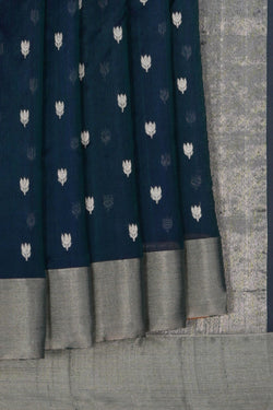 Image of Chanderi Tissue Silk Peacock Blue Saree