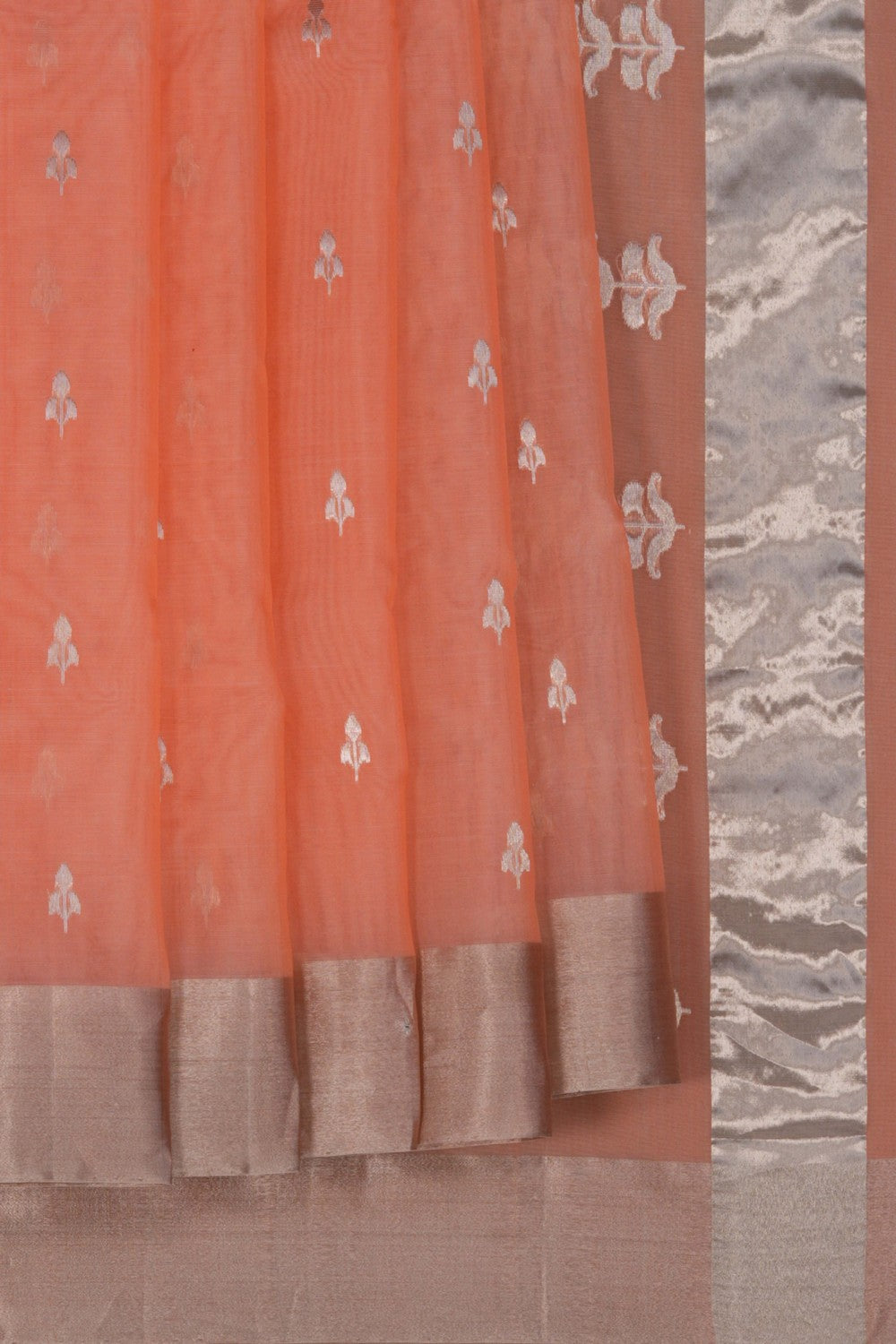 Chanderi Kora Silk Peach Saree