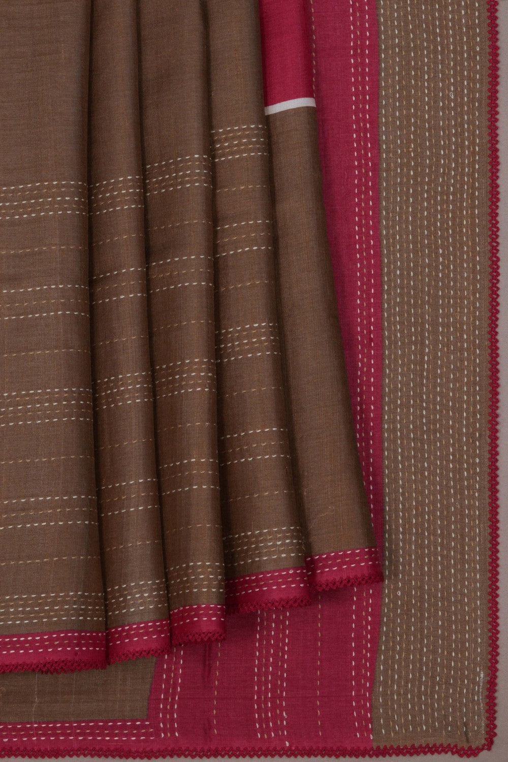 Image of Tussar Silk Kantha Embroidery Saree