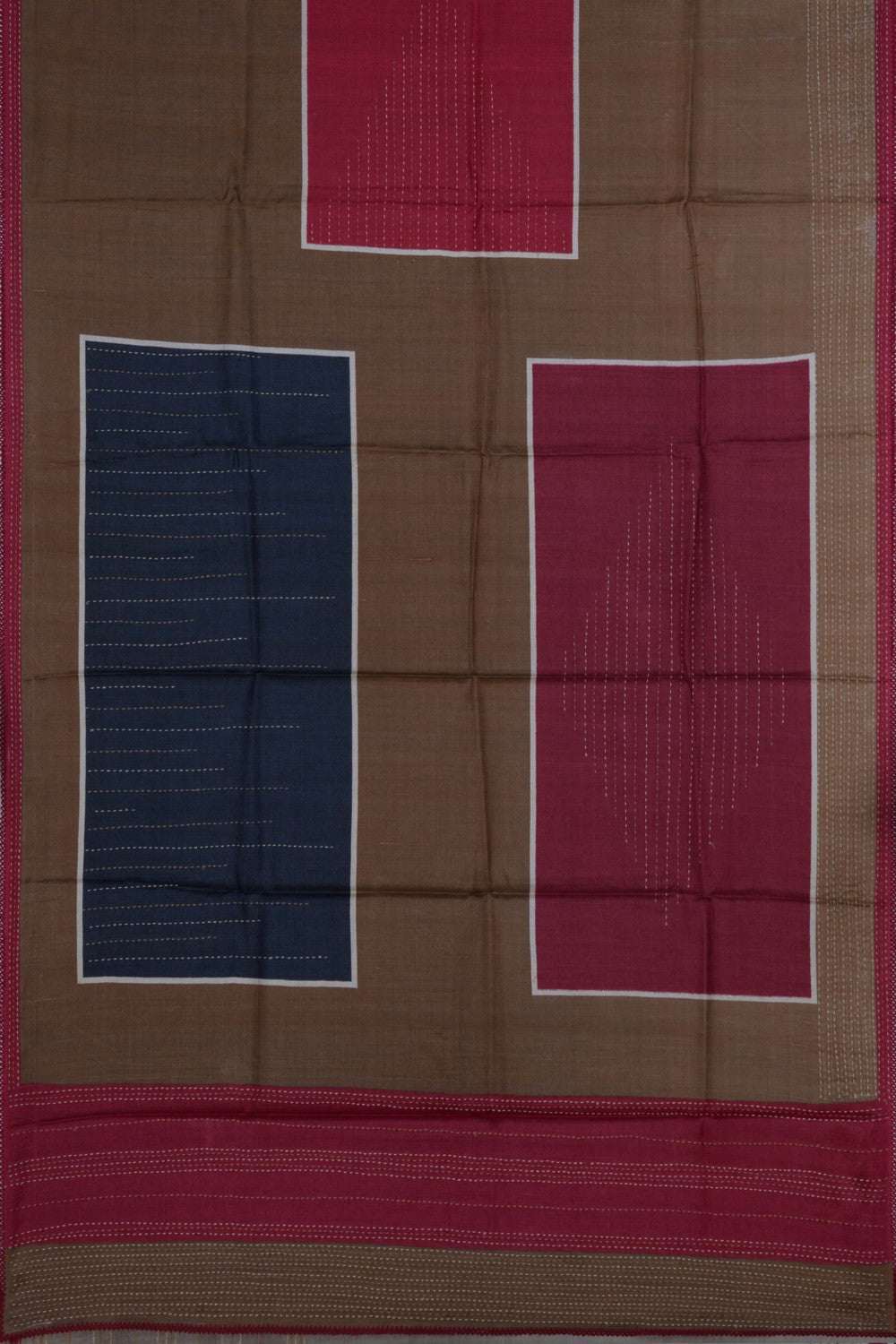 Image of Tussar Silk Kantha Embroidery Saree