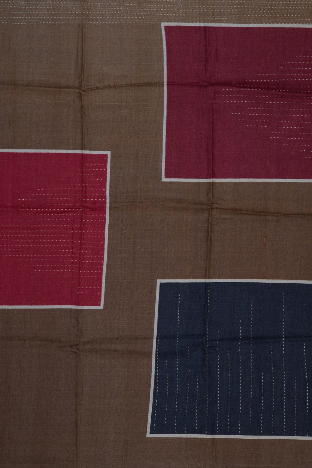 Image of Tussar Silk Kantha Embroidery Saree