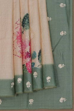 Image of Tussar Silk French Knot Embroidery Saree