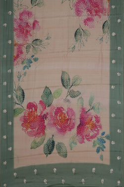 Image of Tussar Silk French Knot Embroidery Saree