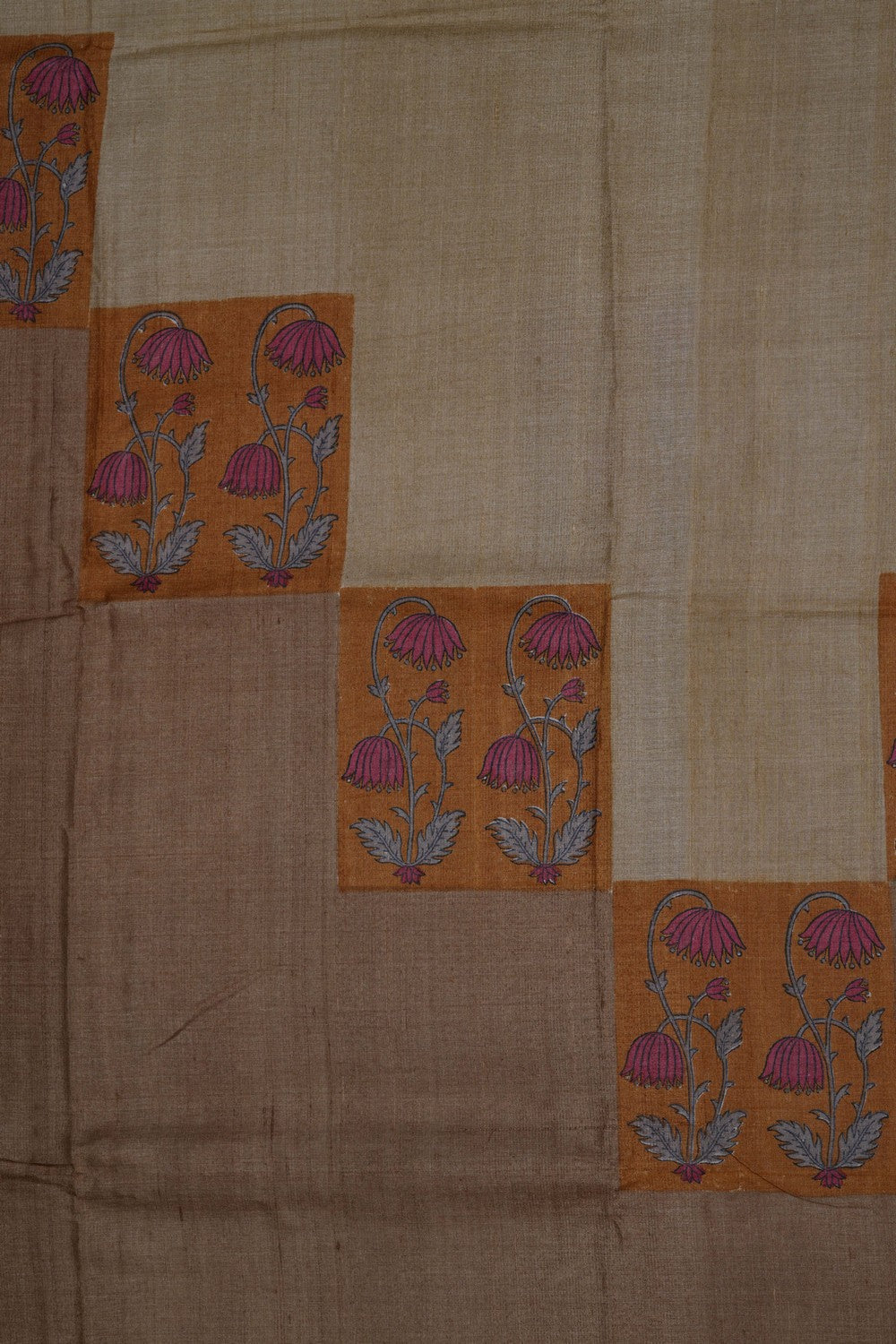 Image of Tussar Silk Kantha Embroidery Saree