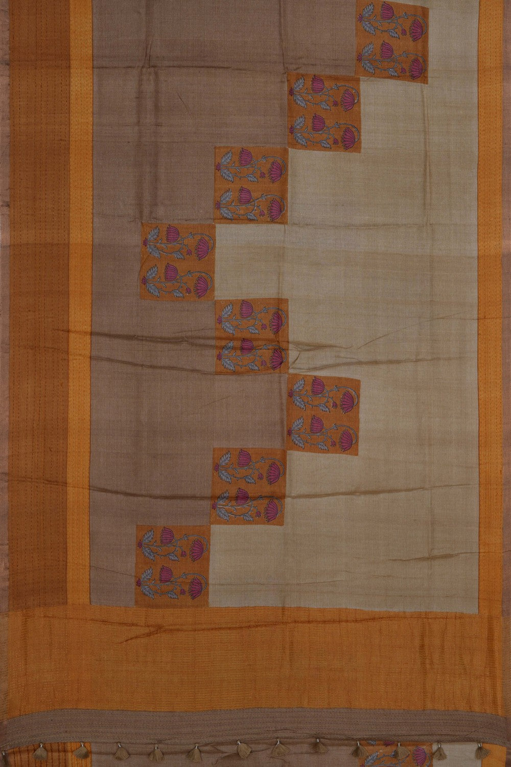 Image of Tussar Silk Kantha Embroidery Saree