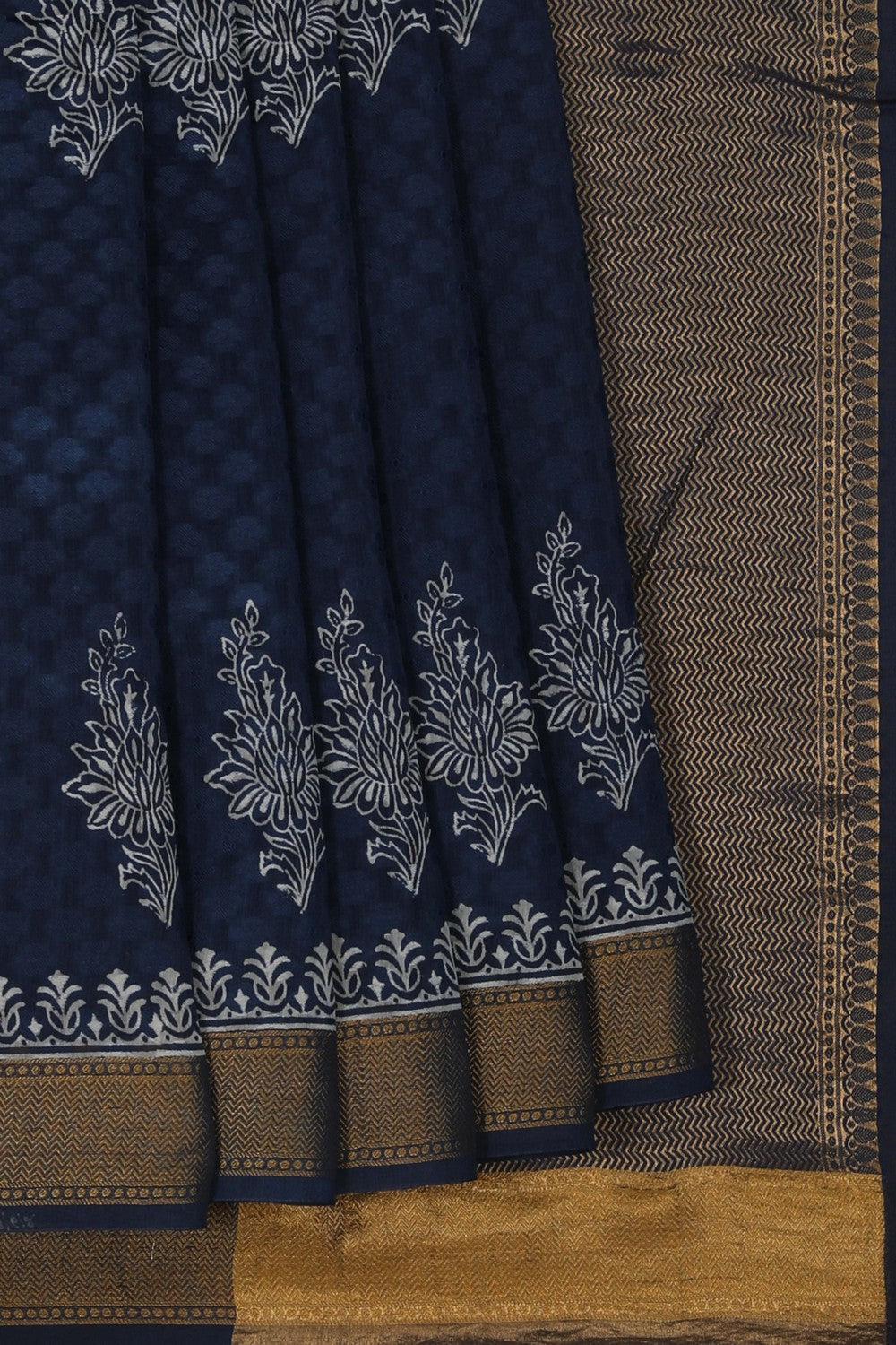 Image of Cotton Silk Indigo Blue Jacquard Saree
