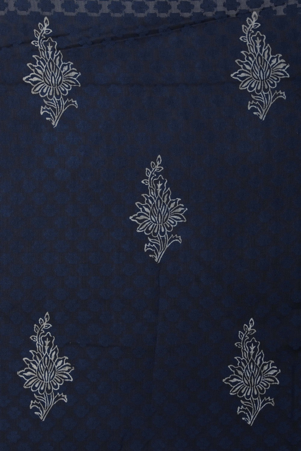 Image of Cotton Silk Indigo Blue Jacquard Saree