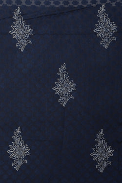 Image of Cotton Silk Indigo Blue Jacquard Saree